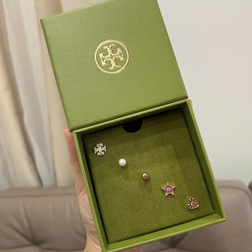 NWT Tory Burch Stud Earring Set: Gold, Silver, and Pearl
